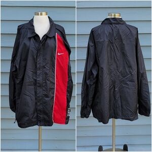 Vintage 90s y2k Nike Black Red Swishy Windbreaker Zip Up Jacket Men's XL